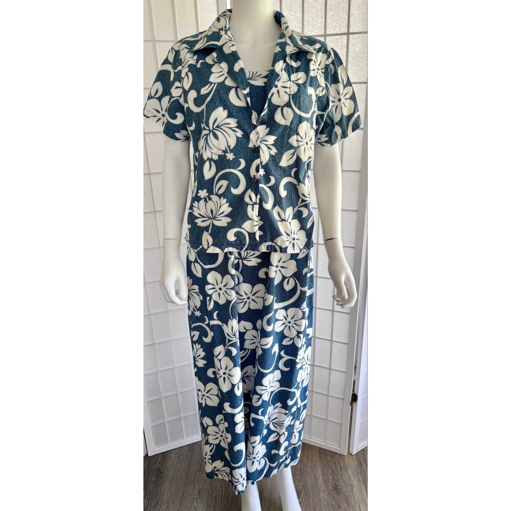 Vintage Hilo Hattie Hawaiian Floral Maxi Dress and Top Set Size 16 Resort